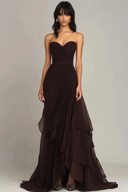 Elegant Mermaid Sweetheart Long Ruched Prom Dress With Layered Skirt AD311