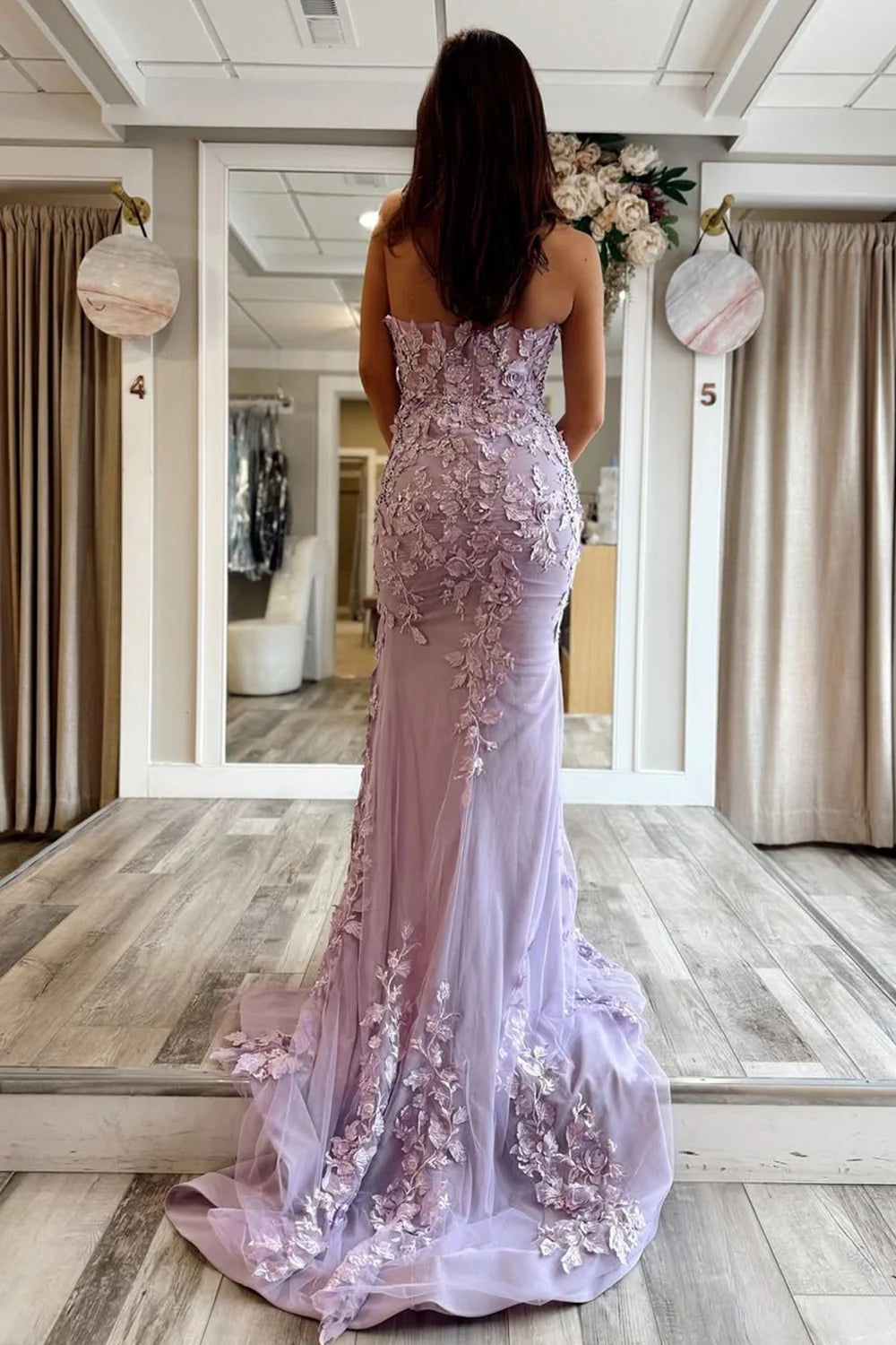 Stunning Mermaid Style Lilac Gown With Embroidery And Front Slit Prom Dress AD328