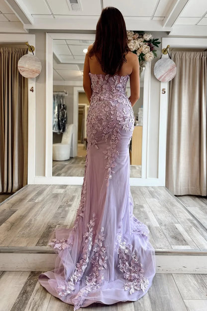 Stunning Mermaid Style Lilac Gown With Embroidery And Front Slit Prom Dress AD328