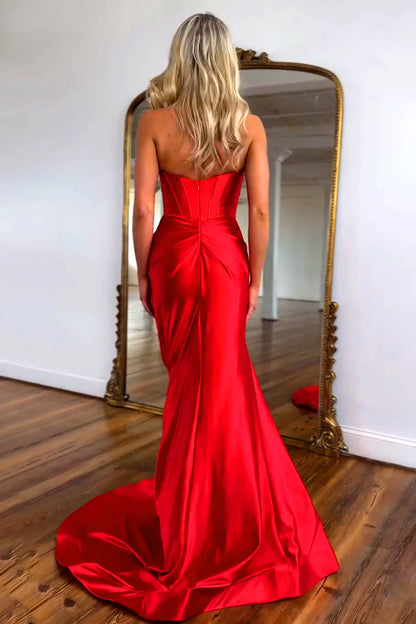 Stunning Mermaid Sweetheart Red Long Prom Dress With Bowknot Slit AD330