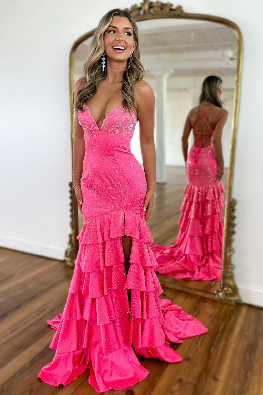 Luxurious Black Beaded Mermaid Prom Dress With Lace Up Corset And Thigh Slit AD331