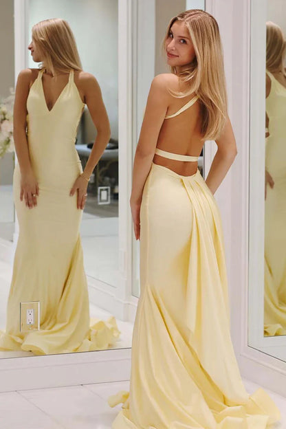 Elegant Mermaid Prom Dress In Satin With Spaghetti Straps And Deep V Neck AD339
