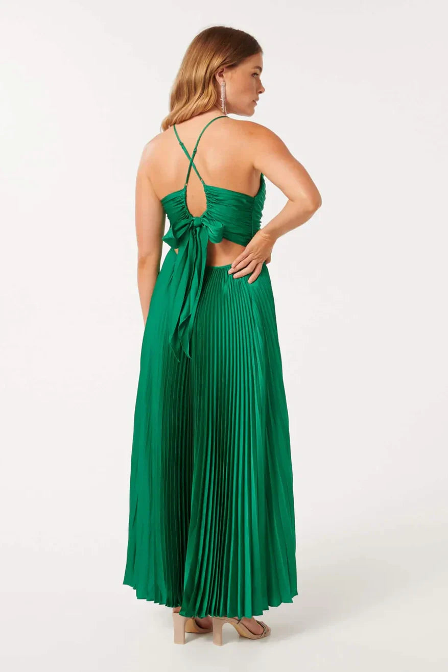 Stylish A Line Halter Neck Green Long Party Dress With Keyhole AD341