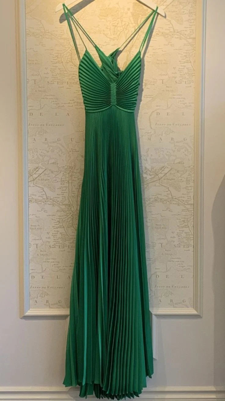 Stylish A Line Halter Neck Green Long Party Dress With Keyhole AD341