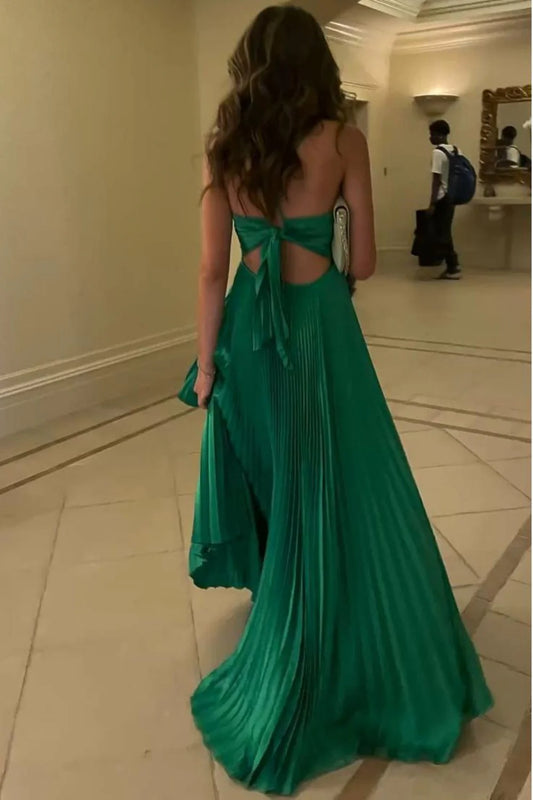 Stylish A Line Halter Neck Green Long Party Dress With Keyhole AD341