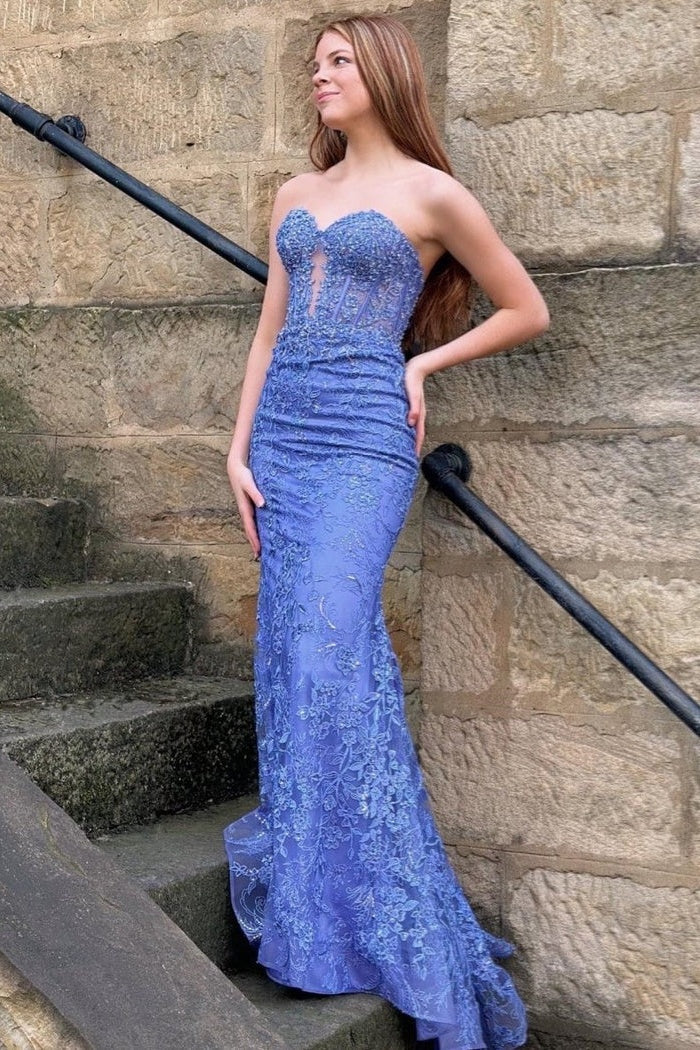 Backless Sequin Mermaid Prom Dress With Sweetheart Neckline And Delicate Appliques AD346