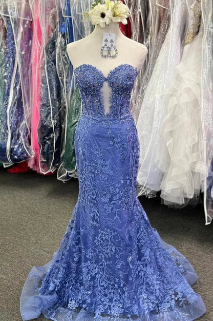 Backless Sequin Mermaid Prom Dress With Sweetheart Neckline And Delicate Appliques AD346