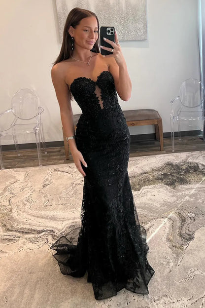 Backless Sequin Mermaid Prom Dress With Sweetheart Neckline And Delicate Appliques AD346