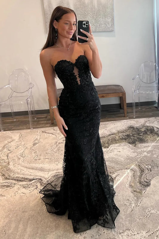 Backless Sequin Mermaid Prom Dress With Sweetheart Neckline And Delicate Appliques AD346