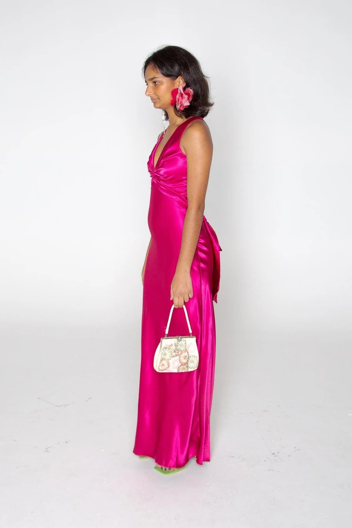 Stylish Sheath V Neck Green Long Party Dress With Open Back Bowknot AD349
