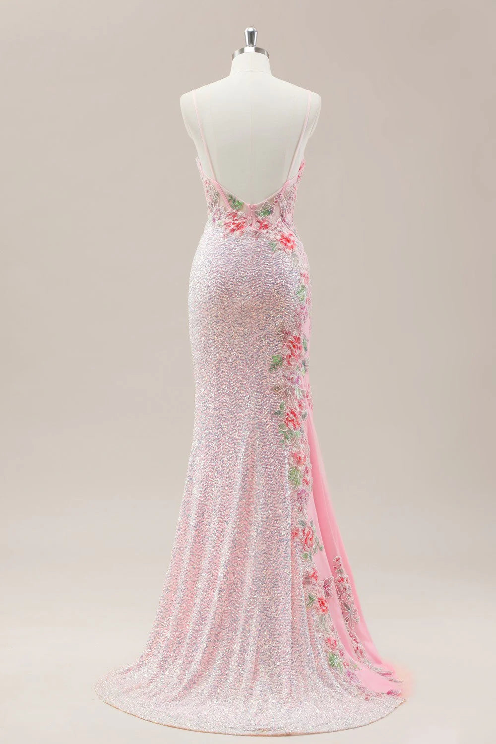 Pink Prom Dress in Mermaid Style Featuring Floral Appliqués And Shimmering Sequins AD352