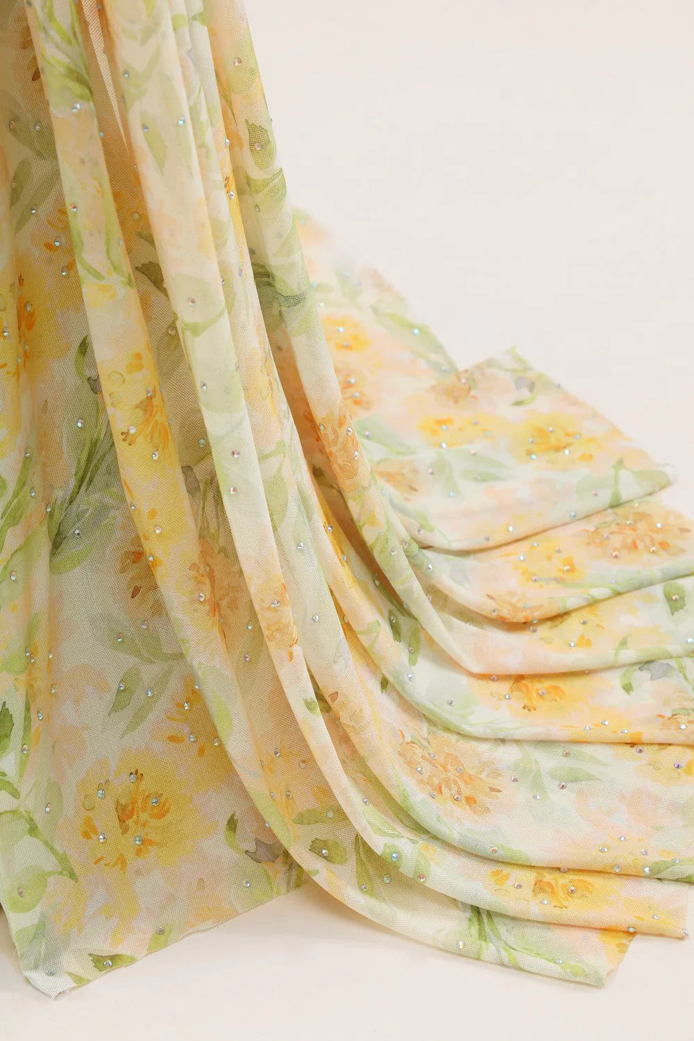 Yellow Sweetheart Ruched Mermaid Gown With Glitter Floral Pattern And High Slit AD354