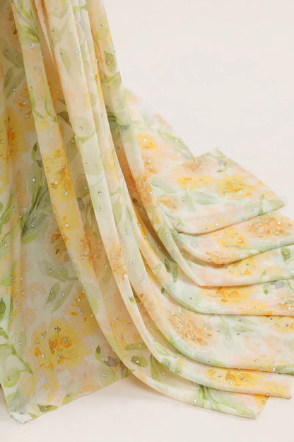 Yellow Sweetheart Ruched Mermaid Gown With Glitter Floral Pattern And High Slit AD354