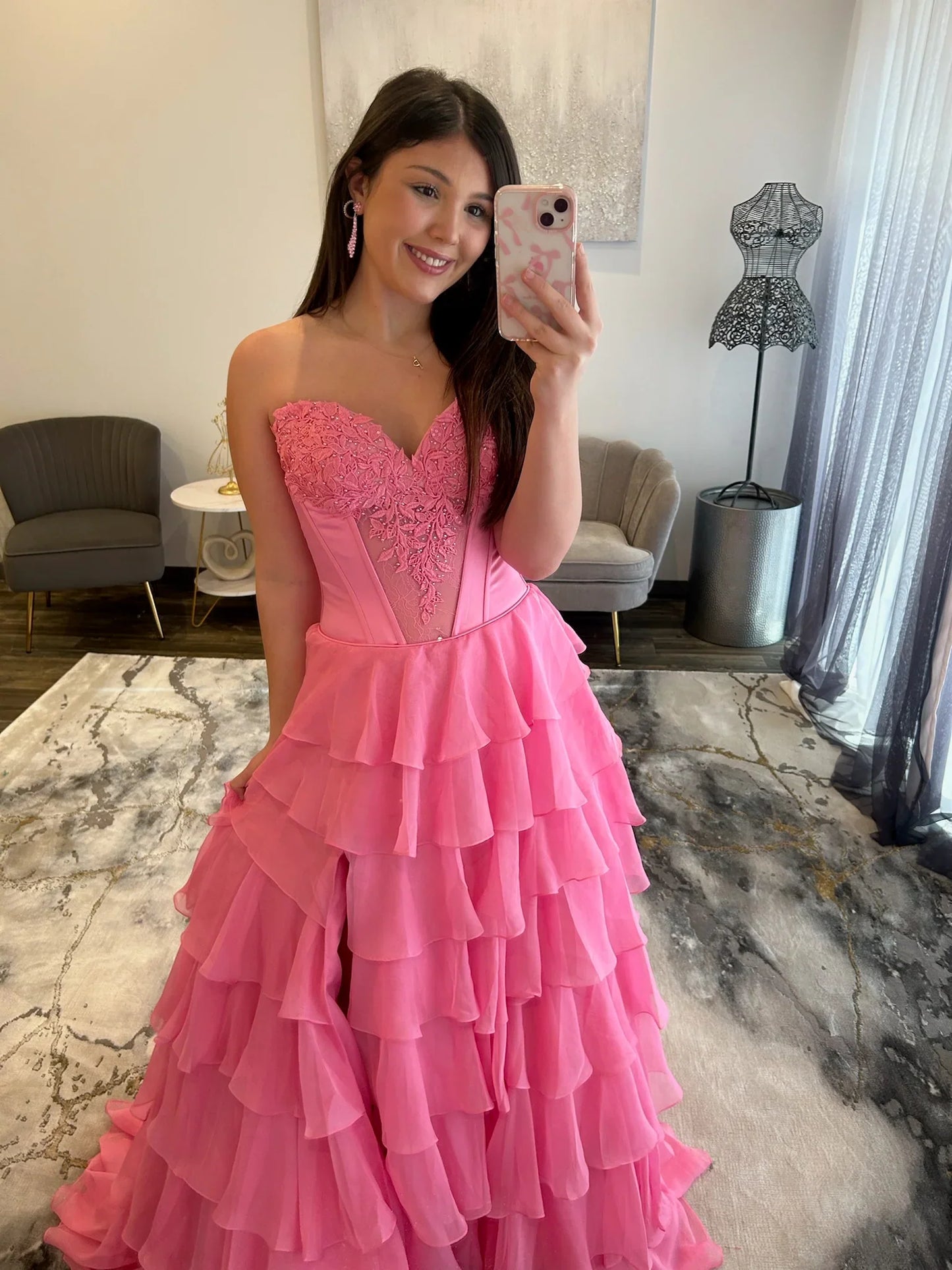 Stunning Red A-Line Sweetheart Long Tiered Chiffon Prom Dress With Slit AD369