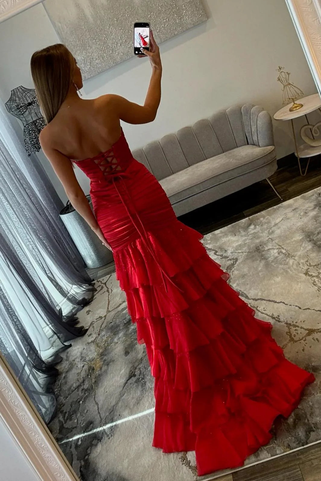 Elegant Light Blue Sweetheart Lace Up Mermaid Prom Gown With Ruffle Hem AD378