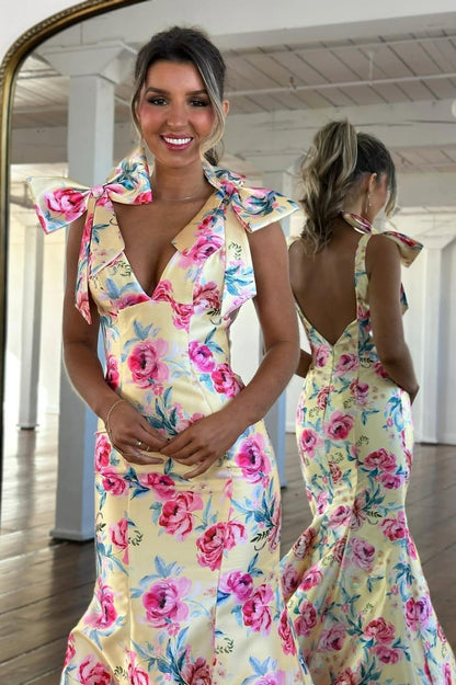 Romantic Bloom Mermaid Prom Dress With Bow Shoulders & Open Back AD385