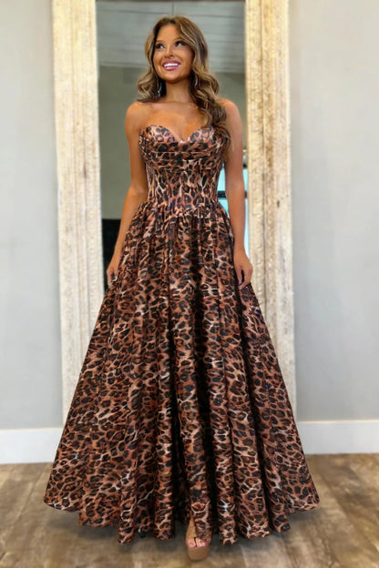 Bold Leopard Print Sweetheart A-Line Prom Dress With Corset Bodice AD387