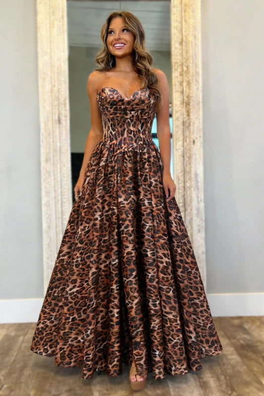 Bold Leopard Print Sweetheart A-Line Prom Dress With Corset Bodice AD387