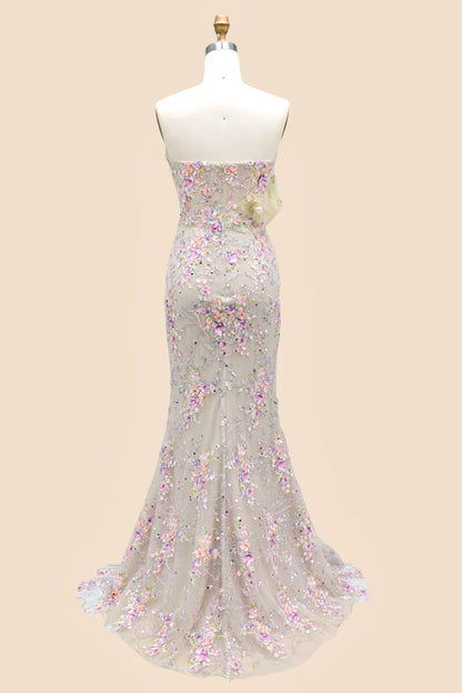 Blossom Shimmer One Shoulder Sequin Prom Dress With Floral Embellishments AD389
