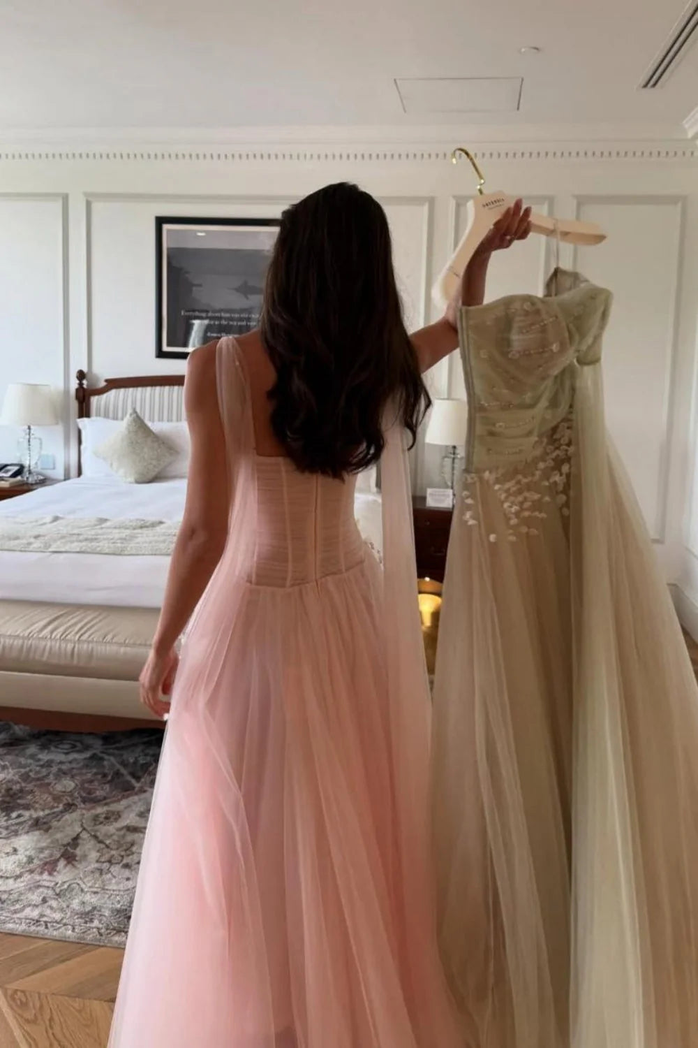 Pink Floral Spaghetti Straps Tulle Ball Gown Prom Dress With Corset Bodice AD409