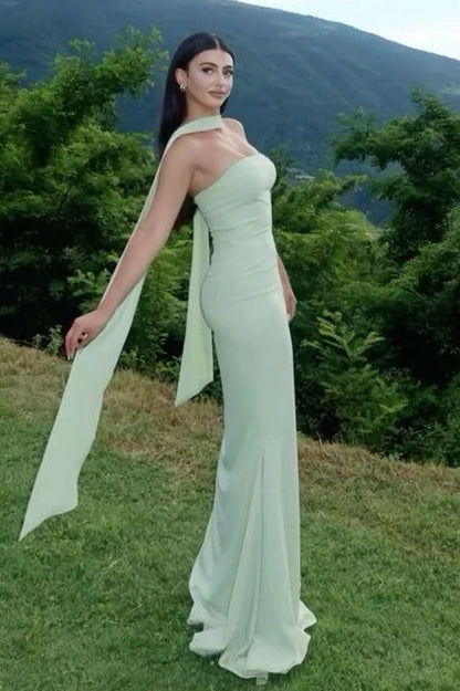 Classic Mermaid Strapless Yellow Long Prom Dress With Scarf AD417