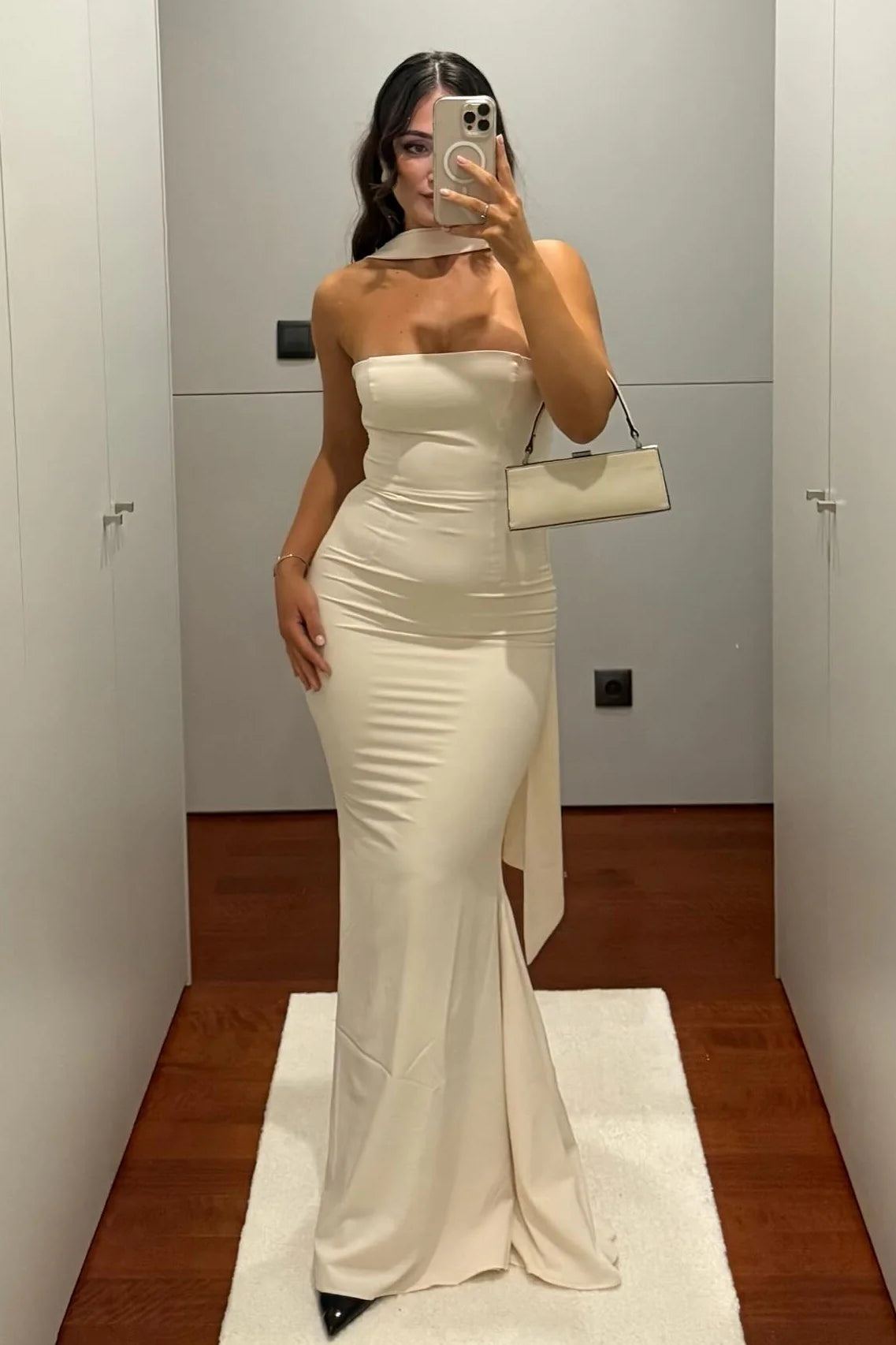 Classic Mermaid Strapless Yellow Long Prom Dress With Scarf AD417
