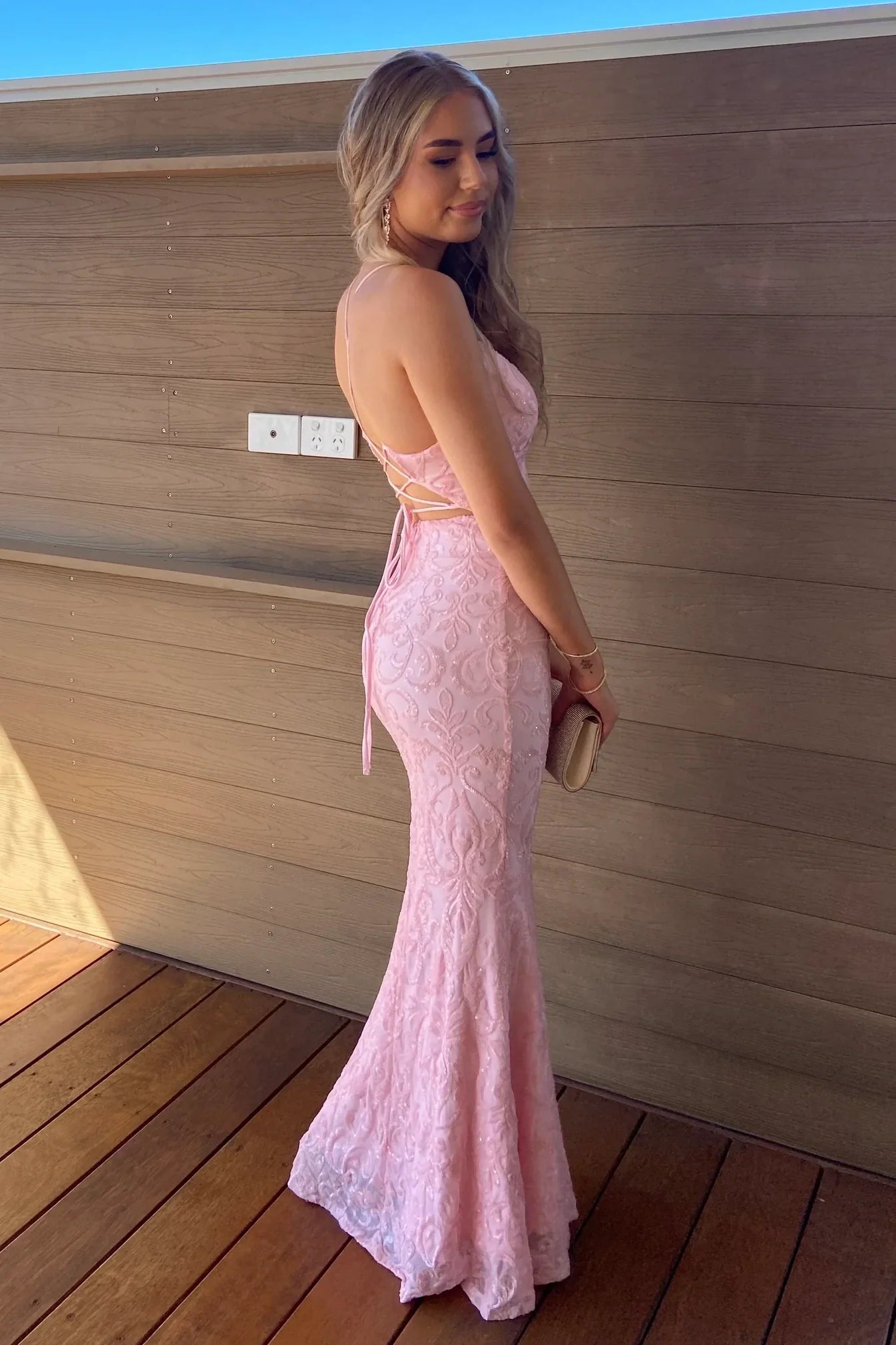 Gorgeous Mermaid Spaghetti Straps Light Pink Long Prom Dress With Embroidery AD421