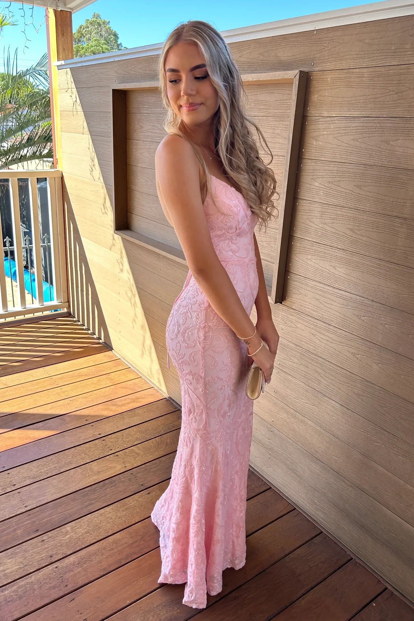 Gorgeous Mermaid Spaghetti Straps Light Pink Long Prom Dress With Embroidery AD421