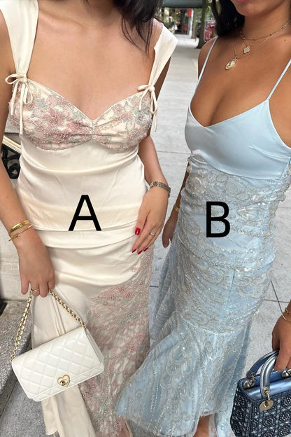 Gorgeous A Line Sweetheart/Spaghetti Straps White/Light Blue Tea Length Party Dress AD428