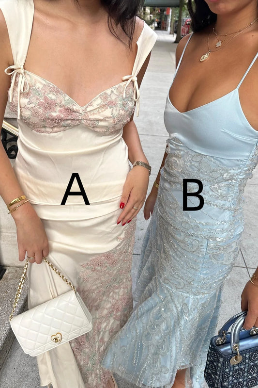 Gorgeous A Line Sweetheart/Spaghetti Straps White/Light Blue Tea Length Party Dress AD428