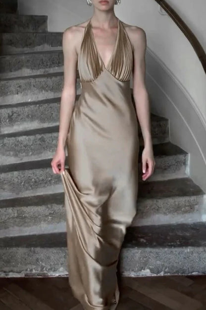 Chic Mermaid Deep V Neck Orange Long Prom Dress With Ruched AD429