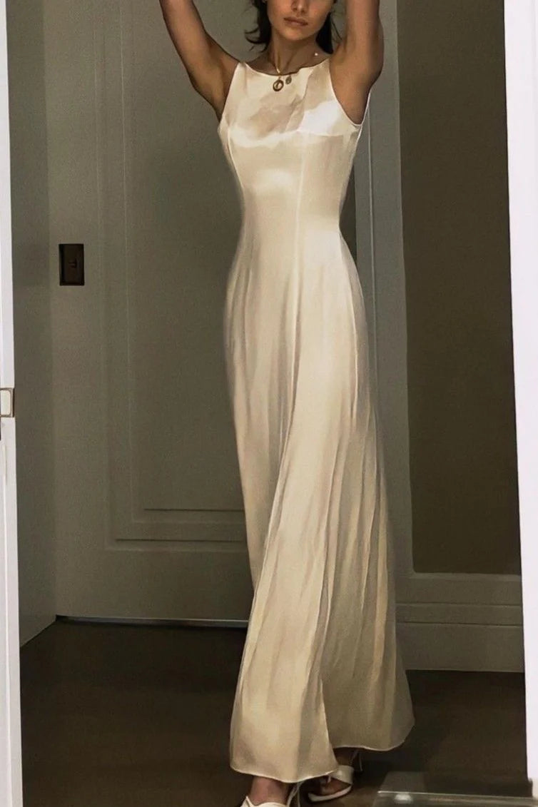 Charming A Line Jewel Neck White Long Party Dress With Ruffles AD437