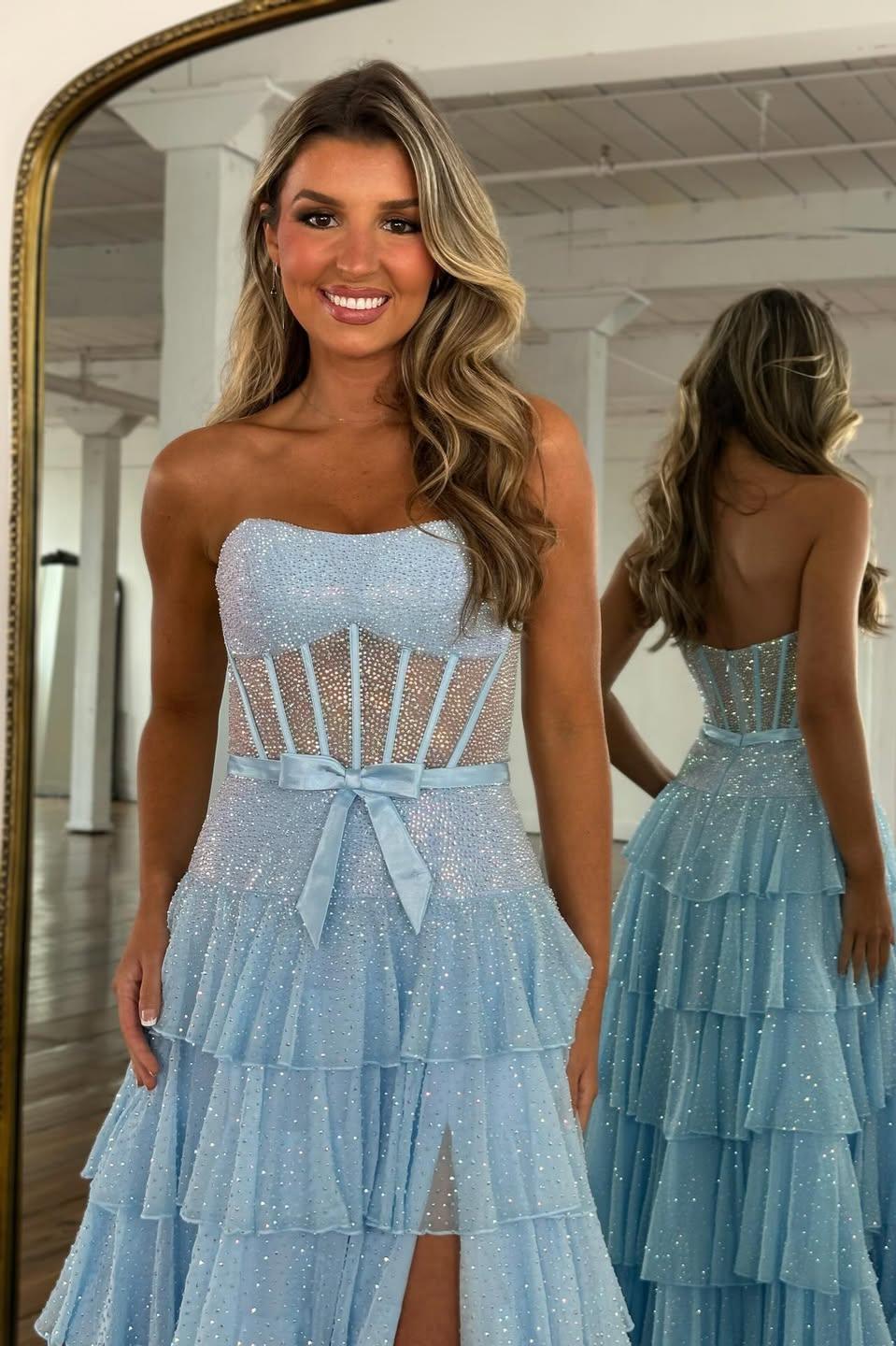 Romantic Lilac Ruffle Tiered Beaded Prom Dress With Corset Bodice AD454