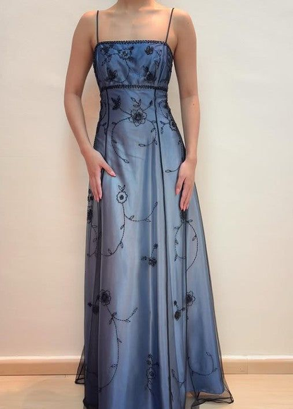 Vintage Lavender A‑Line Spaghetti Straps Prom Dress With Sheer Tulle & Floral Beaded Detail AD463