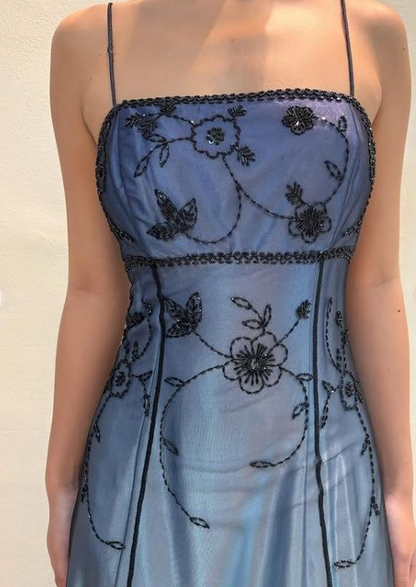 Vintage Lavender A‑Line Spaghetti Straps Prom Dress With Sheer Tulle & Floral Beaded Detail AD463