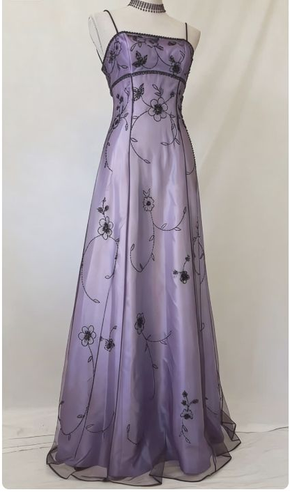 Vintage Lavender A‑Line Spaghetti Straps Prom Dress With Sheer Tulle & Floral Beaded Detail AD463