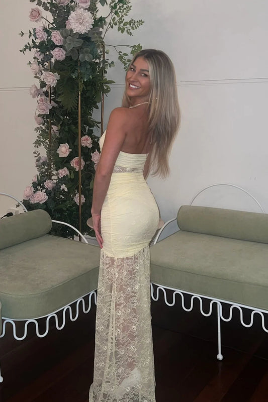 Elegant Halter Neck Prom Dress With Corset Top And Sheer Lace Long Skirt AD464