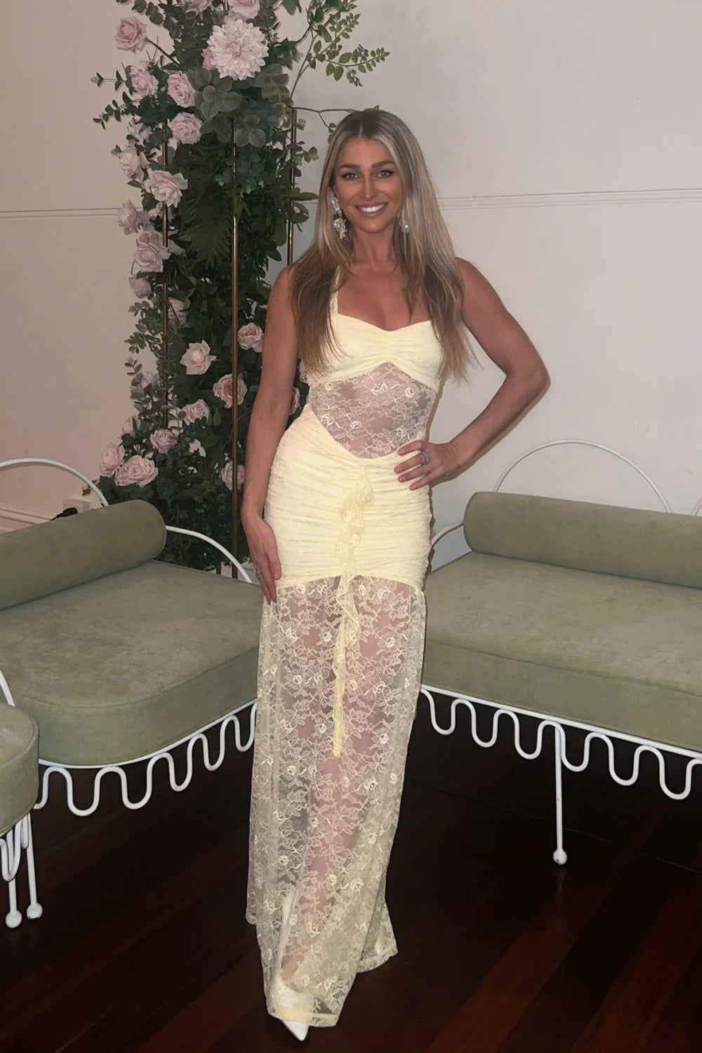Elegant Halter Neck Prom Dress With Corset Top And Sheer Lace Long Skirt AD464