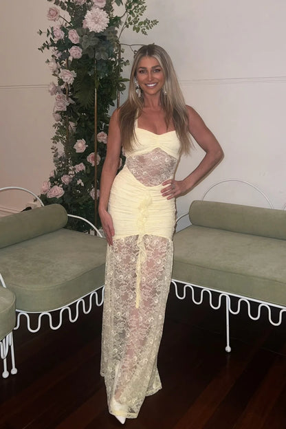 Elegant Halter Neck Prom Dress With Corset Top And Sheer Lace Long Skirt AD464