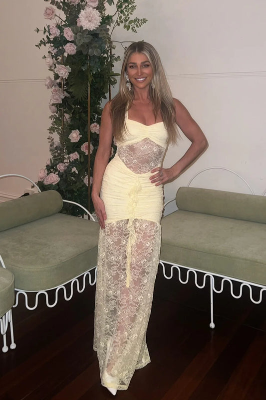 Elegant Halter Neck Prom Dress With Corset Top And Sheer Lace Long Skirt AD464