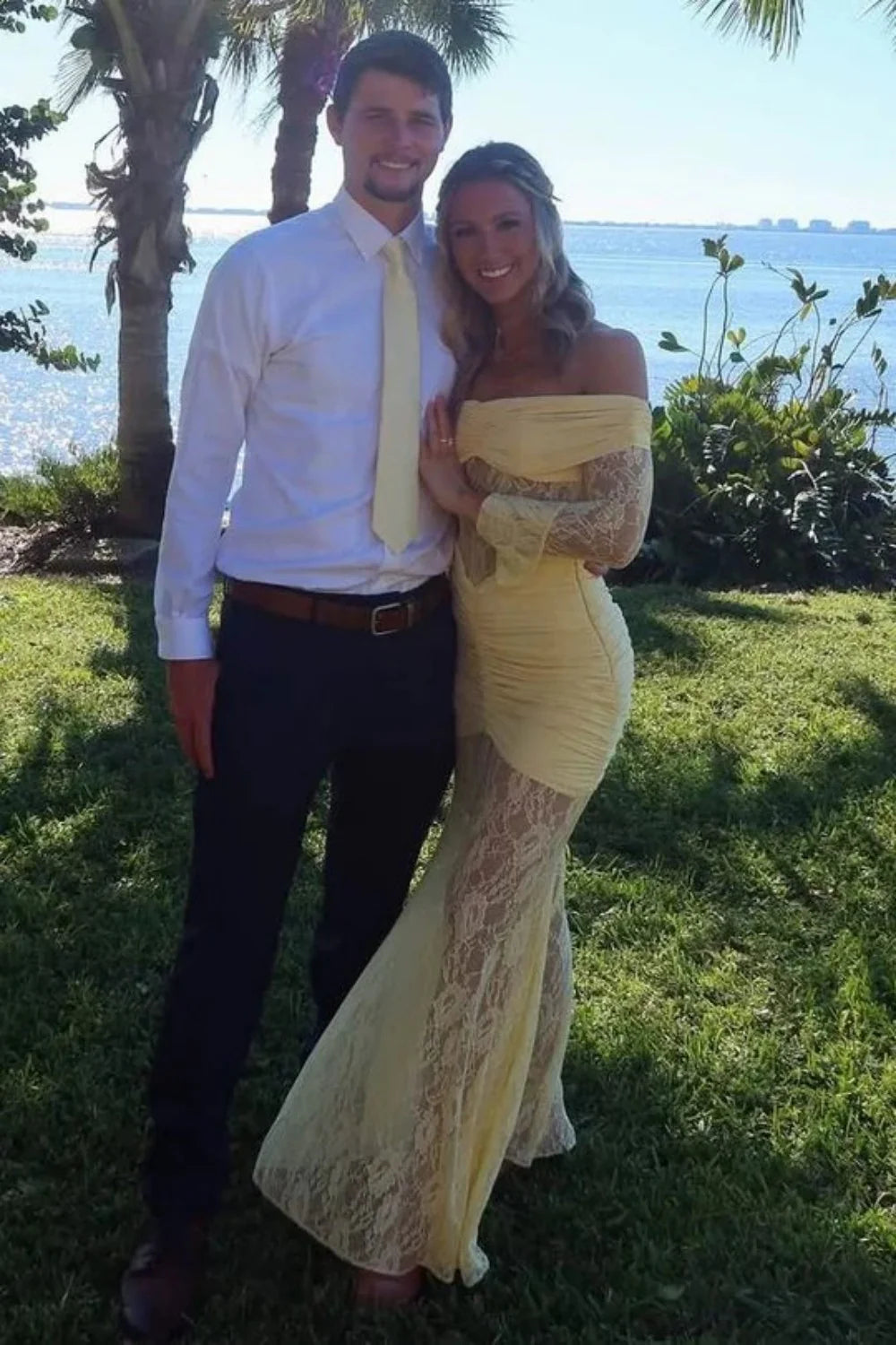 Vintage Inspired Lace Off Shoulder Mermaid Prom Gown With Long Sleeves AD485