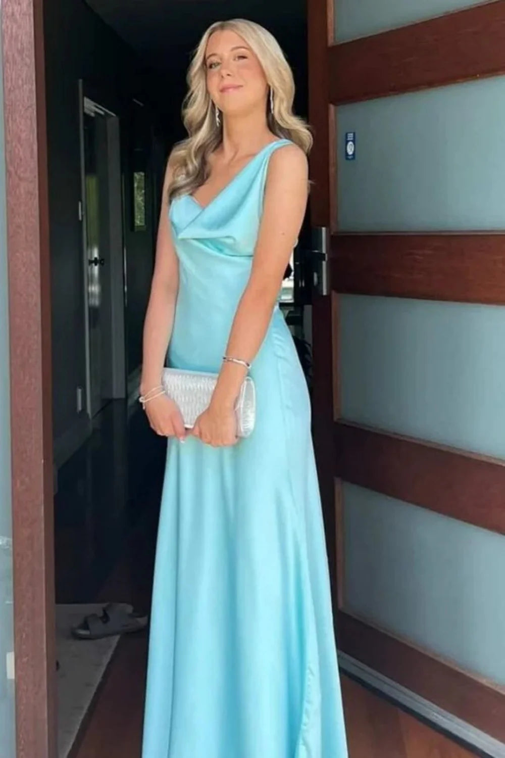 Chic One Shoulder Blue Prom Gown With Draped Neckline Timeless Evening Style AD487