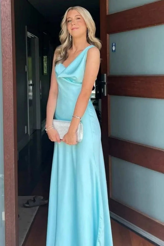 Chic One Shoulder Blue Prom Gown With Draped Neckline Timeless Evening Style AD487