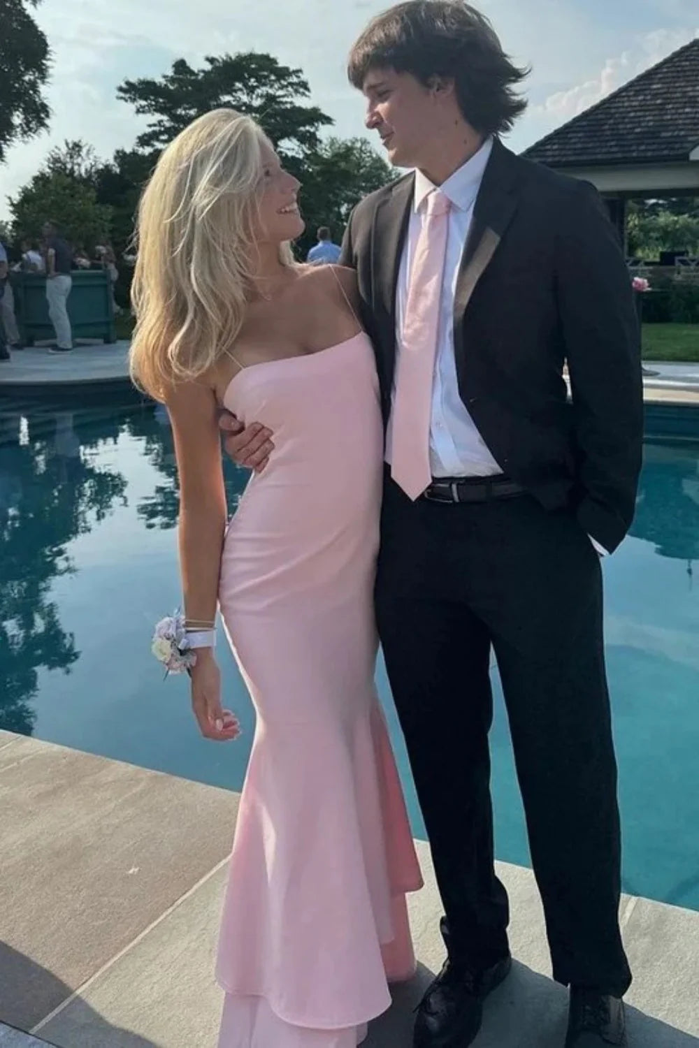 Simple Pink Fitted Prom Dress With Flared Bottom And Spaghetti Straps AD493