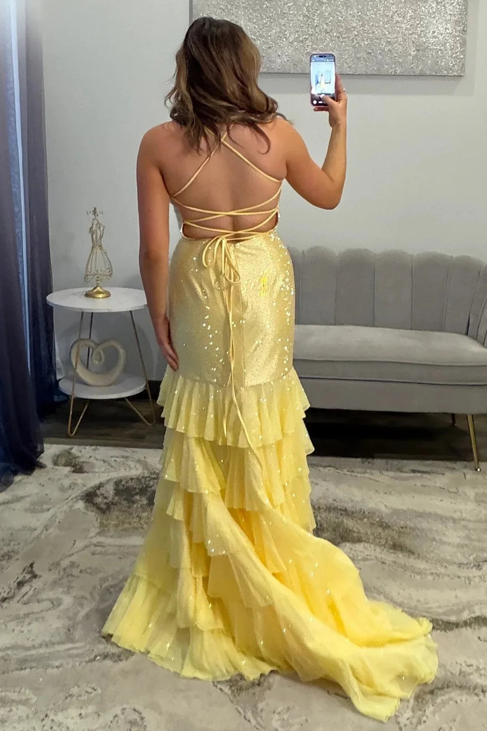 Sparkling Red Beaded Mermaid Prom Evening Gown With Ruffle Skirt AD499