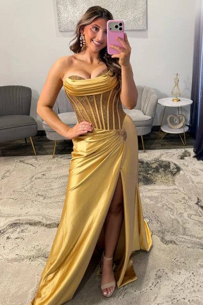Glamorous Silver Sweetheart Long Satin Corset Prom Dress With Beaded Top AD507
