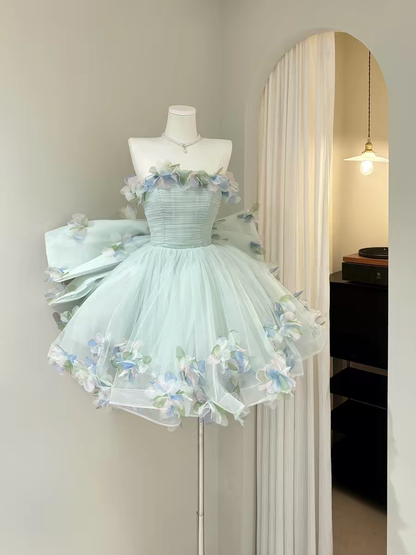 Whimsical Princess Strapless A Line Mini Homecoming Dress With 3D Floral Appliques & Tulle AS513
