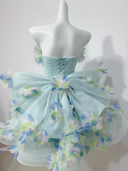 Whimsical Princess Strapless A Line Mini Homecoming Dress With 3D Floral Appliques & Tulle AS513
