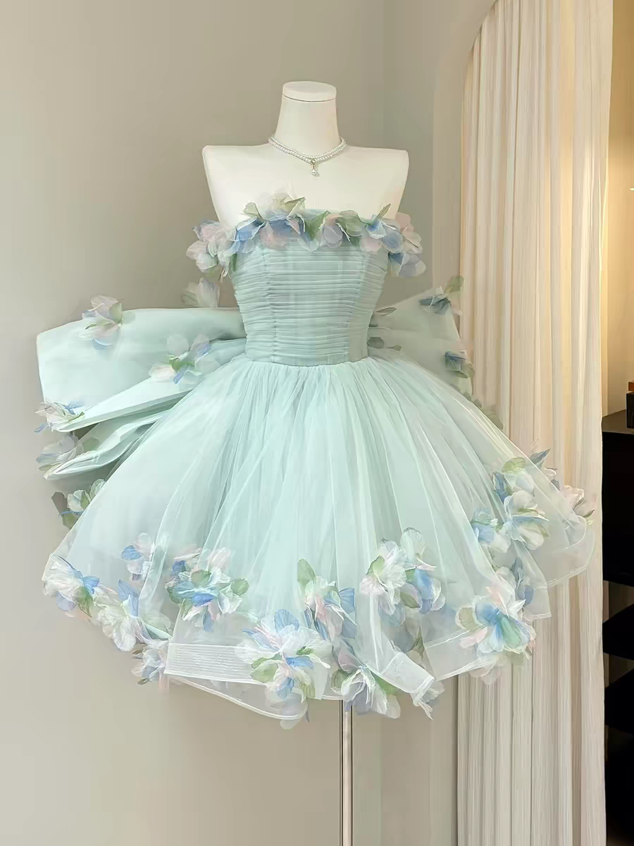 Whimsical Princess Strapless A Line Mini Homecoming Dress With 3D Floral Appliques & Tulle AS513