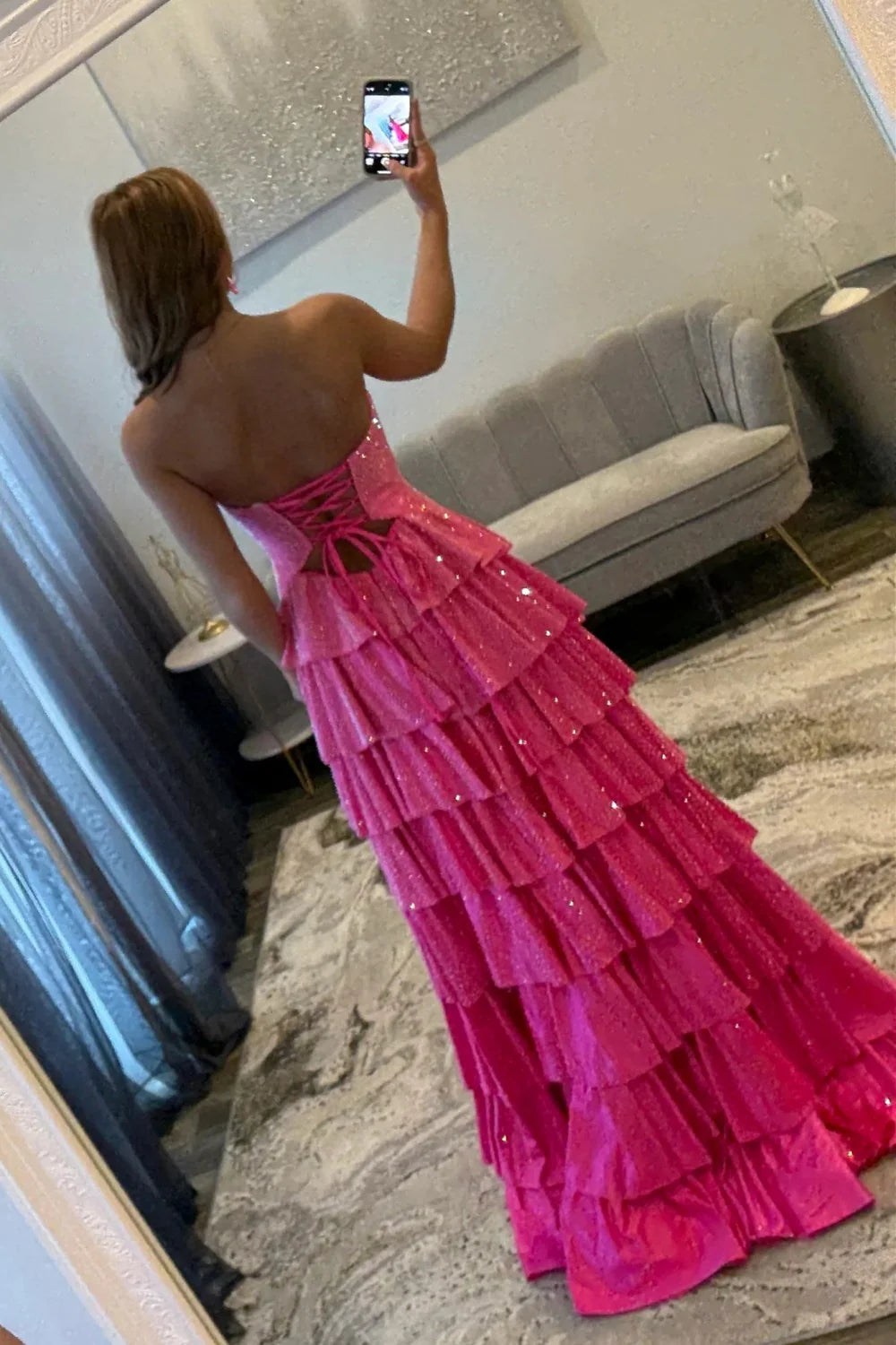 Gorgeous A-Line Sweetheart Lace Up Beaded Prom Dress With Keyhole Bodice And Ruffle Skirt AD532